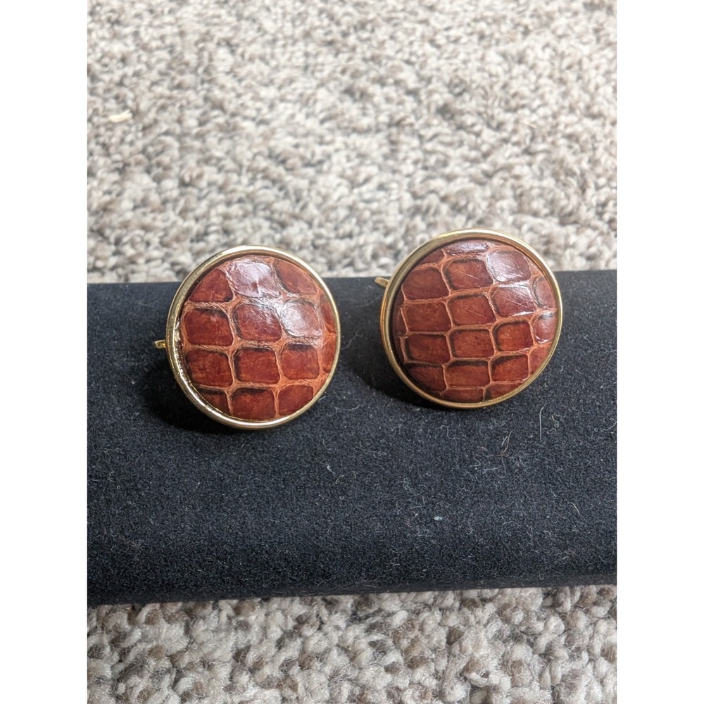 Gold Genuine Cobra Skin Clip‎ On Earrings